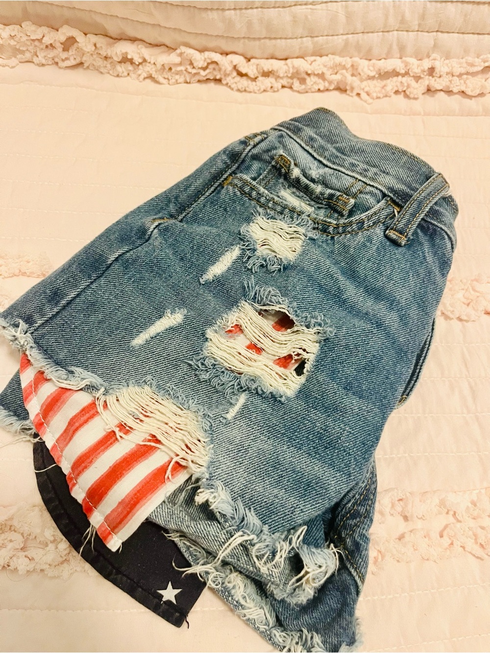 Old Navy Denim Shorts with American Flag Red, White, & Blue Pocket Details - Picture 11 of 12